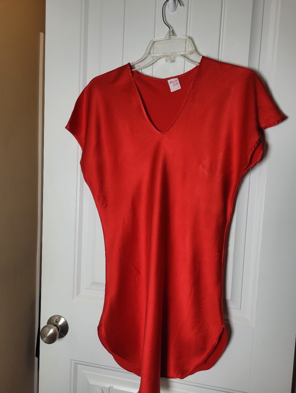 Miami Red V-Neck 100% Silk Tunic Top  Size L